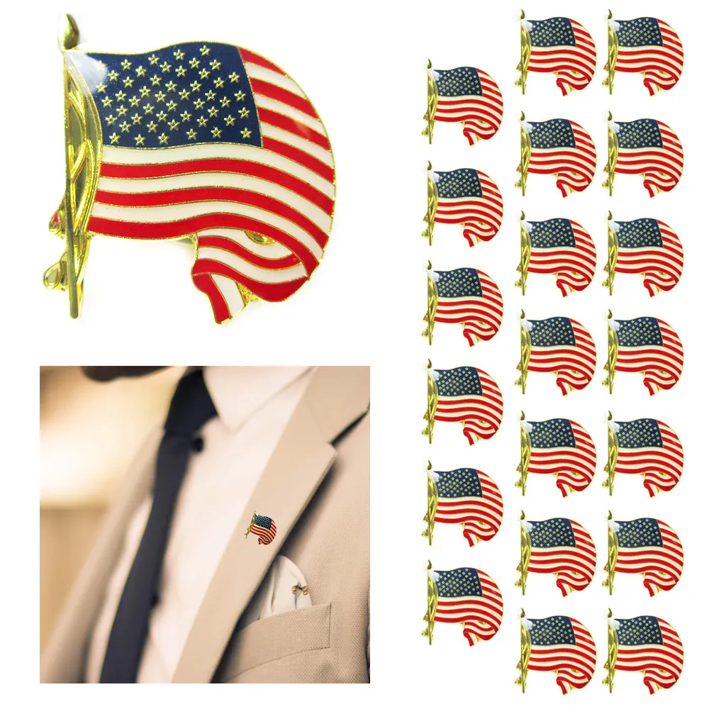 20 United States Lapel Cufflink Gold American Flag USA Pin Tie Tack Badge Brooch
