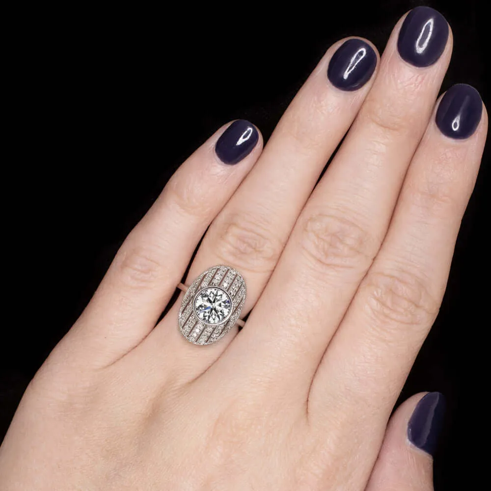 2.42ct LAB CREATED DIAMOND COCKTAIL RING CERT G VS1 IDEAL ROUND CUT VINTAGE OVAL