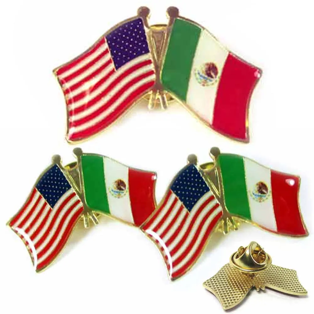 3 Pc Mexico USA Crossed Friendship Flag Lapel Pin Support Patriotic Enamel Badge