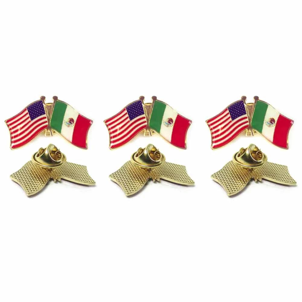 3 Pc Mexico USA Crossed Friendship Flag Lapel Pin Support Patriotic Enamel Badge