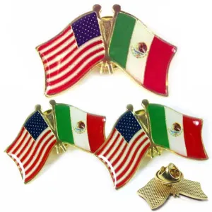 3 Pc Mexico USA Crossed Friendship Flag Lapel Pin Support Patriotic Enamel Badge