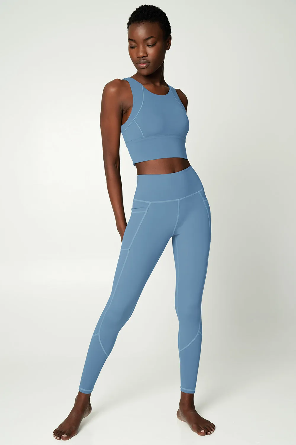 4 for $54 - Sky Blue Cassi Deep Pockets Workout Leggings Yoga Pants - Women