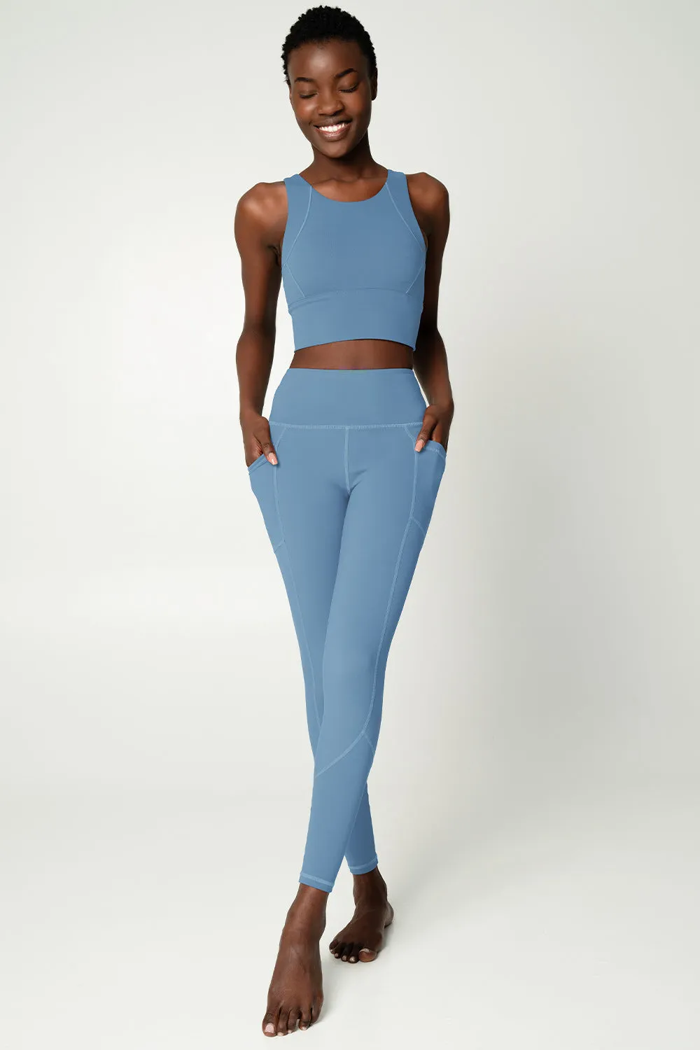 4 for $54 - Sky Blue Cassi Deep Pockets Workout Leggings Yoga Pants - Women