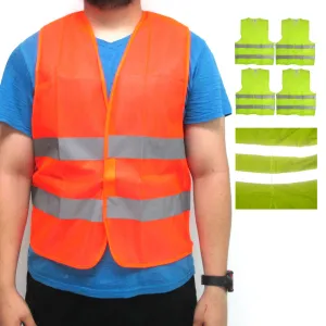 4 Pc Neon Security Safety Vest High Visibility Reflective Stripes Orange Yellow