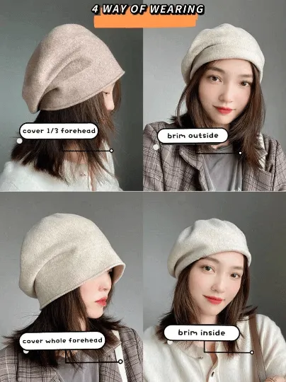 4 Way Women Cashmere Wool Beret Beanie Hat