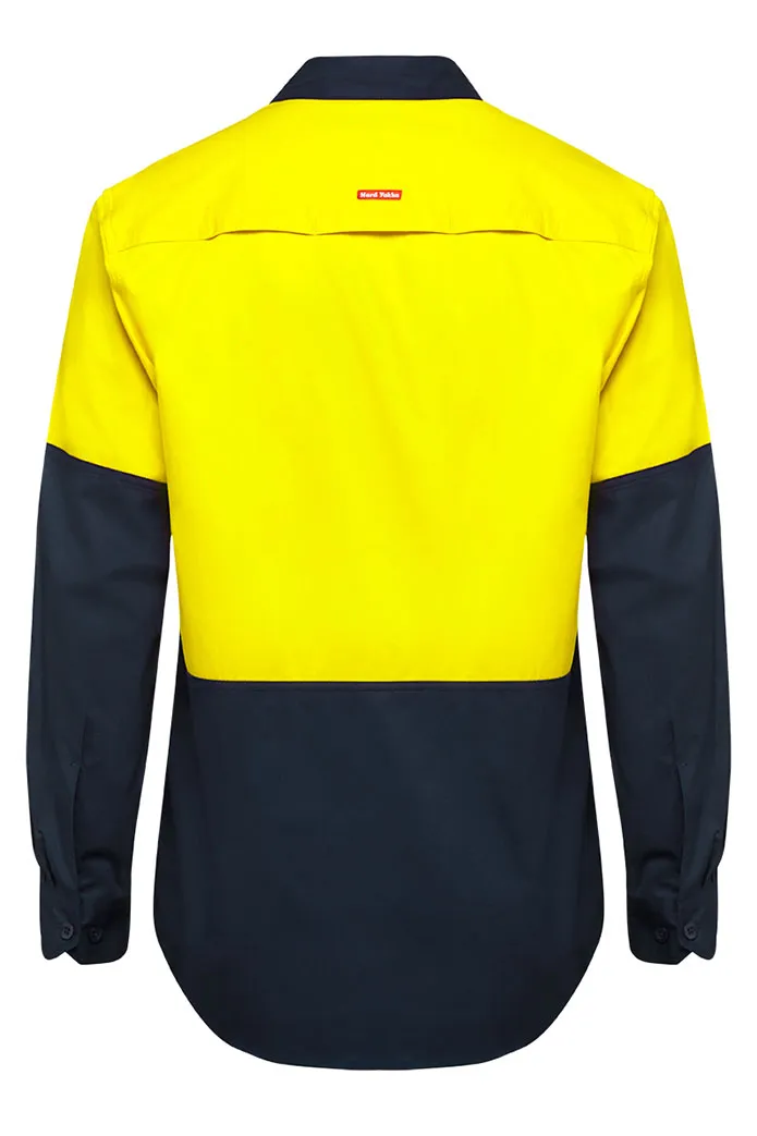 4 x Hard Yakka Basic 2 Tone Long Sleeve Vented Drill Shirt Yellow Navy