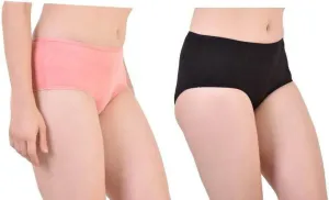 Bamboo Fabric Women's Hipster Panty- Peach and Black- Set of 2