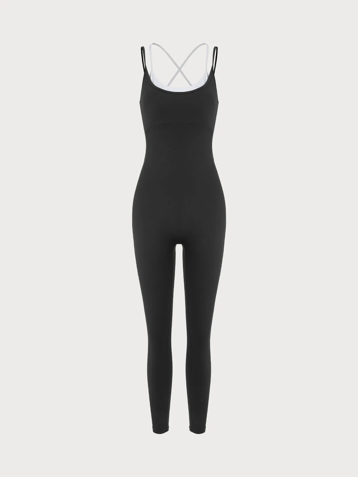 Black Contrast X Cross Yoga Jumpsuit 25”