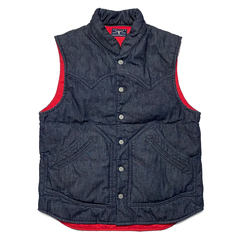 BZEN M.3009 CARLOS-I REGULAR FIT 4 POCKET WESTERN INSPIRED DENIM QUILTED VEST-11.5OZ-E0 INDIGO