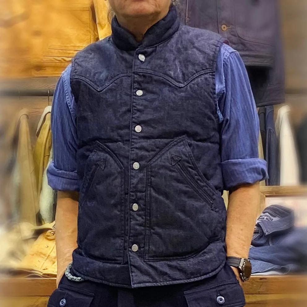 BZEN M.3009 CARLOS-I REGULAR FIT 4 POCKET WESTERN INSPIRED DENIM QUILTED VEST-11.5OZ-E0 INDIGO