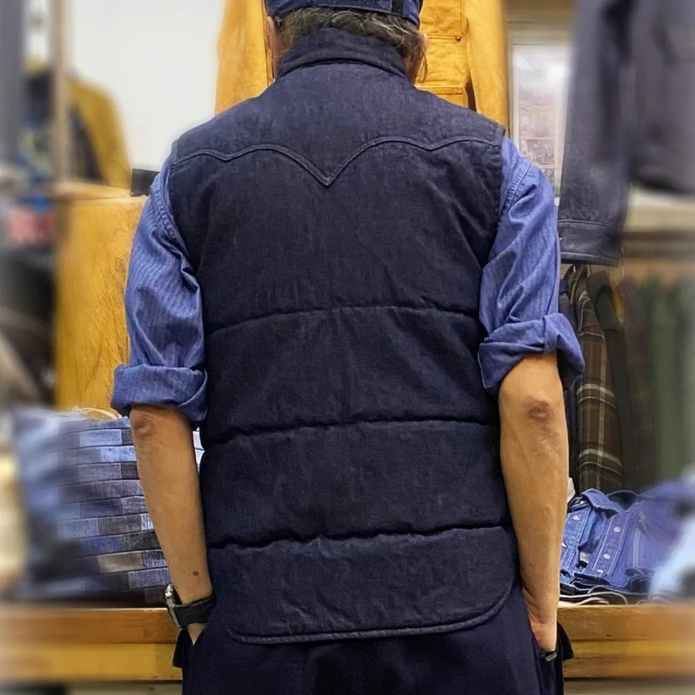 BZEN M.3009 CARLOS-I REGULAR FIT 4 POCKET WESTERN INSPIRED DENIM QUILTED VEST-11.5OZ-E0 INDIGO