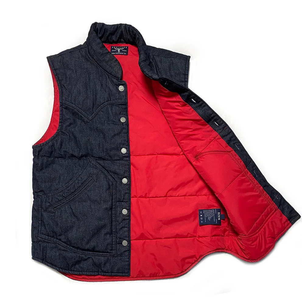 BZEN M.3009 CARLOS-I REGULAR FIT 4 POCKET WESTERN INSPIRED DENIM QUILTED VEST-11.5OZ-E0 INDIGO