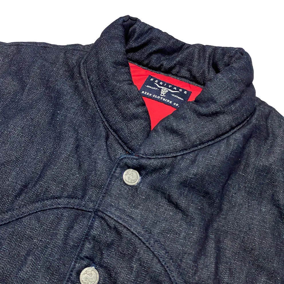 BZEN M.3009 CARLOS-I REGULAR FIT 4 POCKET WESTERN INSPIRED DENIM QUILTED VEST-11.5OZ-E0 INDIGO