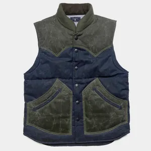 BZEN M.3009 CARLOS-WXN REGULAR FIT 4 POCKET WAXED RIP STOP QUILTED VEST-6OZ-WAX NAVY CAUTION:DO NOT WASH