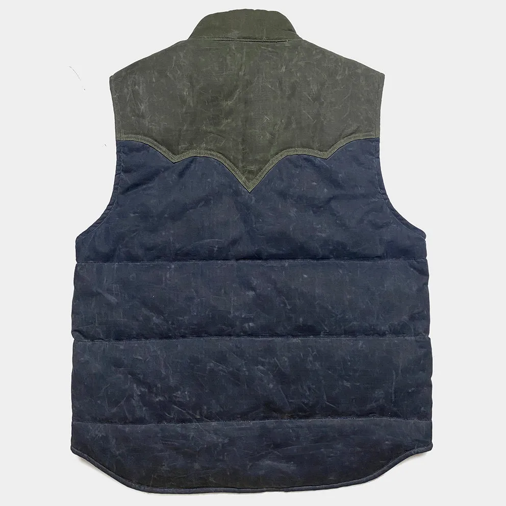 BZEN M.3009 CARLOS-WXN REGULAR FIT 4 POCKET WAXED RIP STOP QUILTED VEST-6OZ-WAX NAVY CAUTION:DO NOT WASH