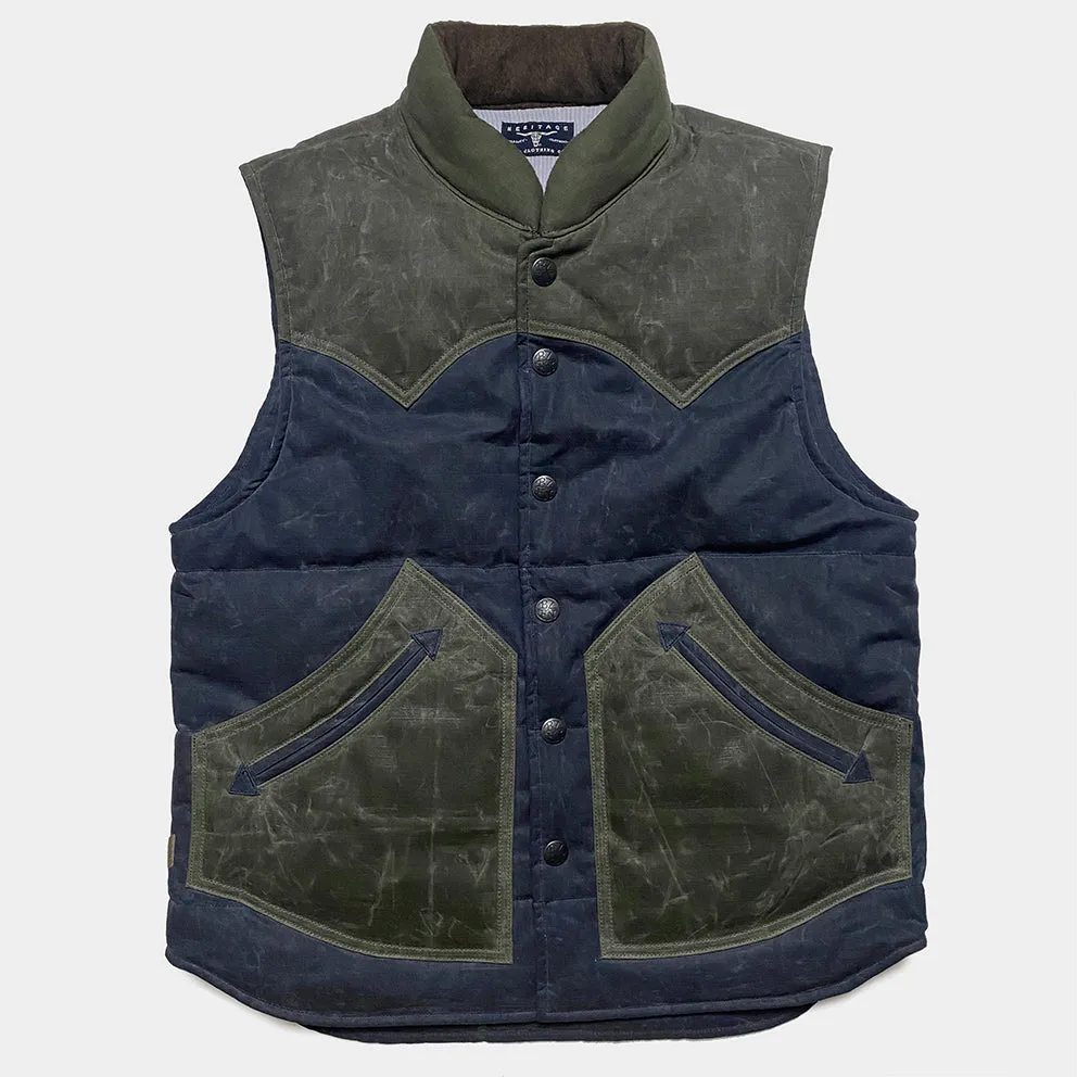 BZEN M.3009 CARLOS-WXN REGULAR FIT 4 POCKET WAXED RIP STOP QUILTED VEST-6OZ-WAX NAVY CAUTION:DO NOT WASH