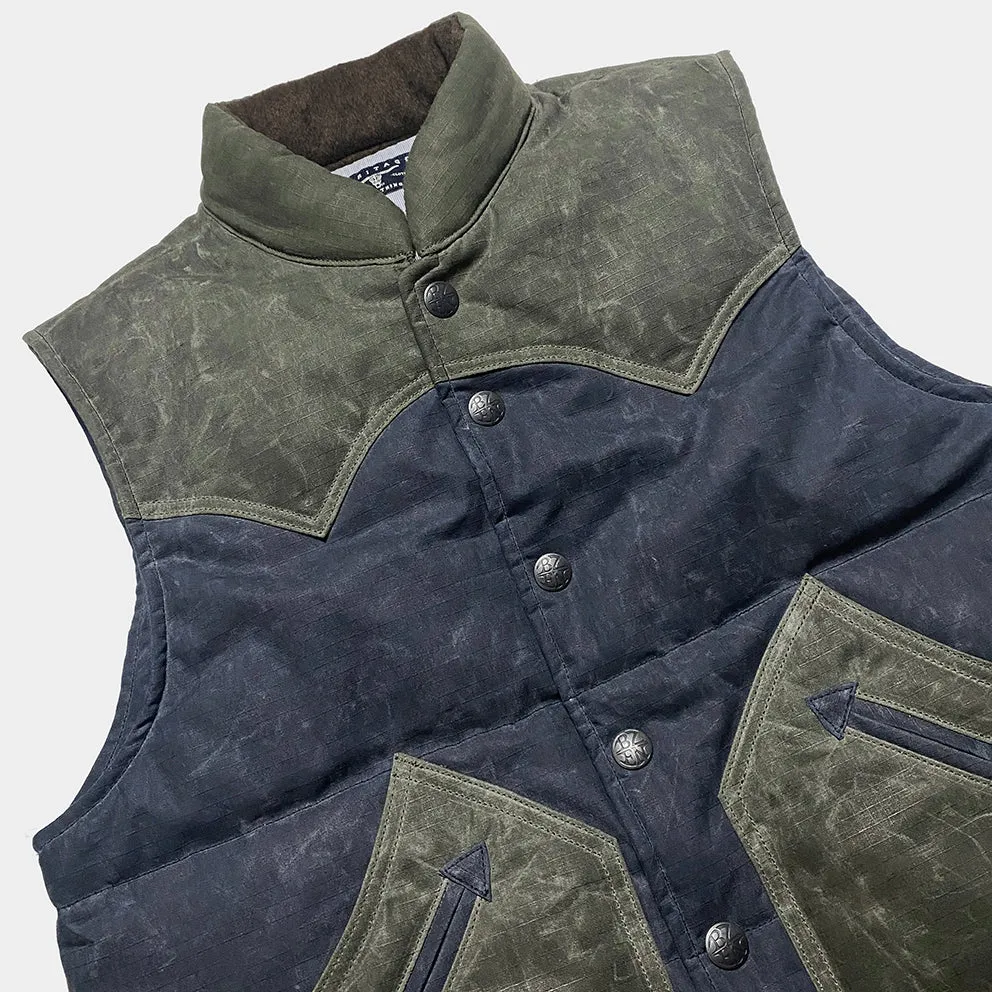 BZEN M.3009 CARLOS-WXN REGULAR FIT 4 POCKET WAXED RIP STOP QUILTED VEST-6OZ-WAX NAVY CAUTION:DO NOT WASH
