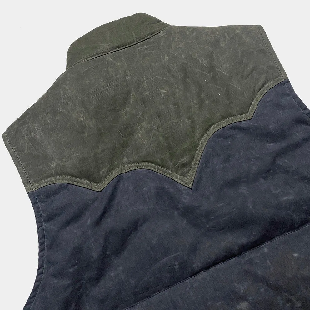 BZEN M.3009 CARLOS-WXN REGULAR FIT 4 POCKET WAXED RIP STOP QUILTED VEST-6OZ-WAX NAVY CAUTION:DO NOT WASH