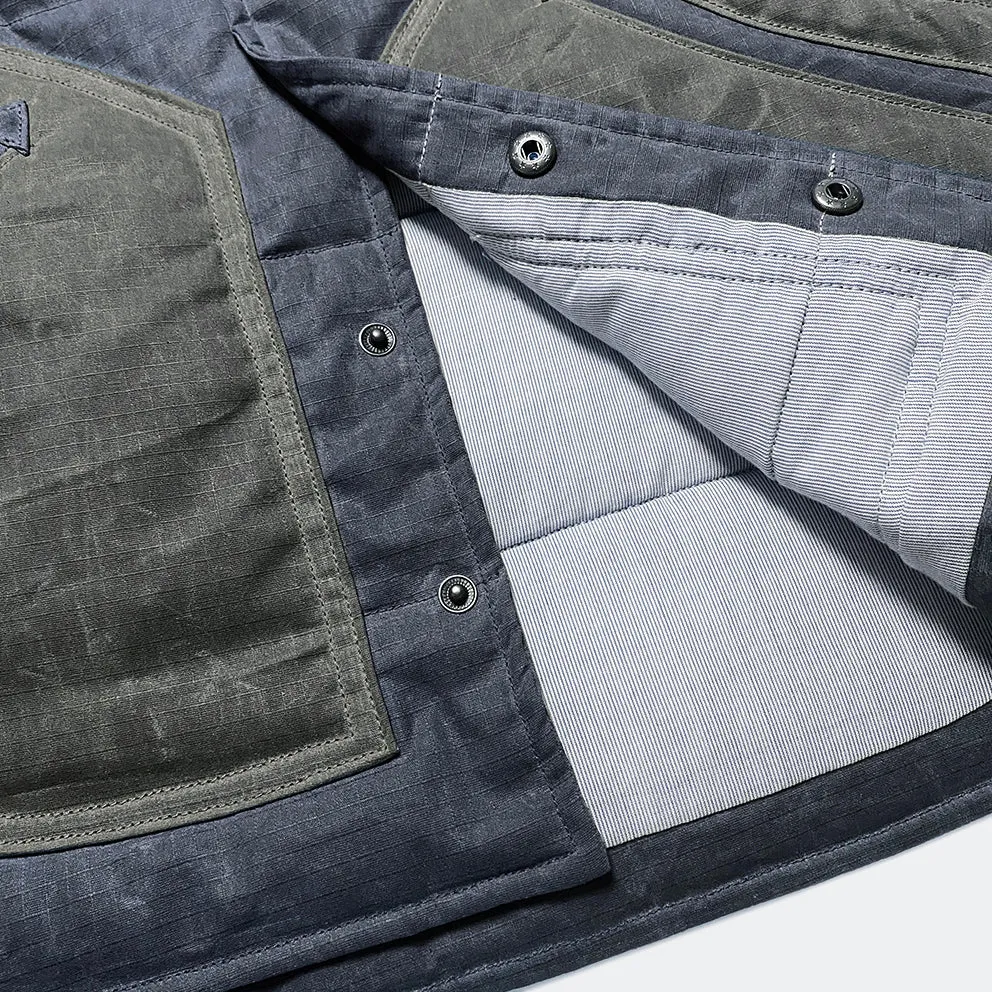 BZEN M.3009 CARLOS-WXN REGULAR FIT 4 POCKET WAXED RIP STOP QUILTED VEST-6OZ-WAX NAVY CAUTION:DO NOT WASH