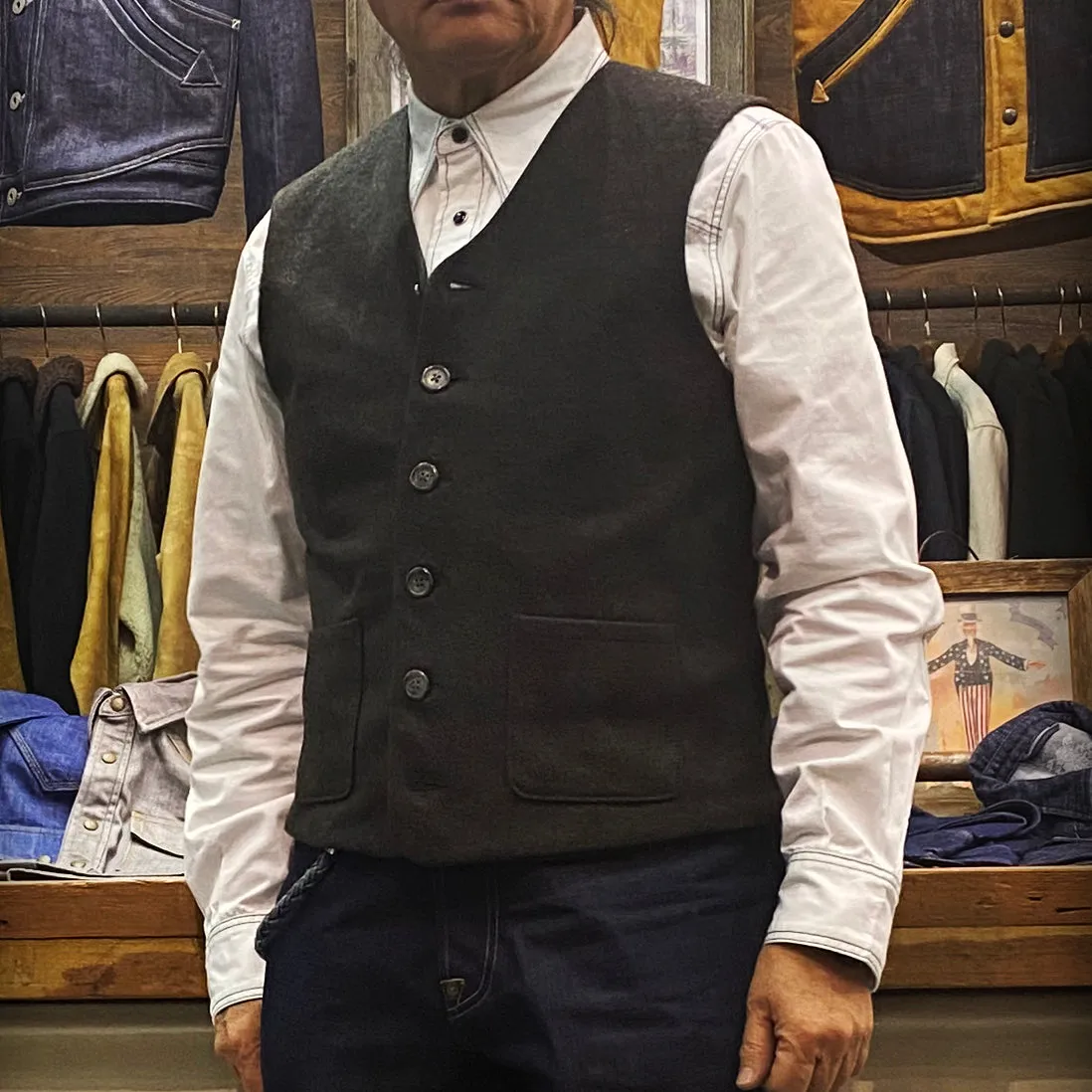 BZEN M.3348 DUBLIN REGULAR FIT WOOL BLEND 6 BUTTON 2 POCKET VEST-BROWN GREEN