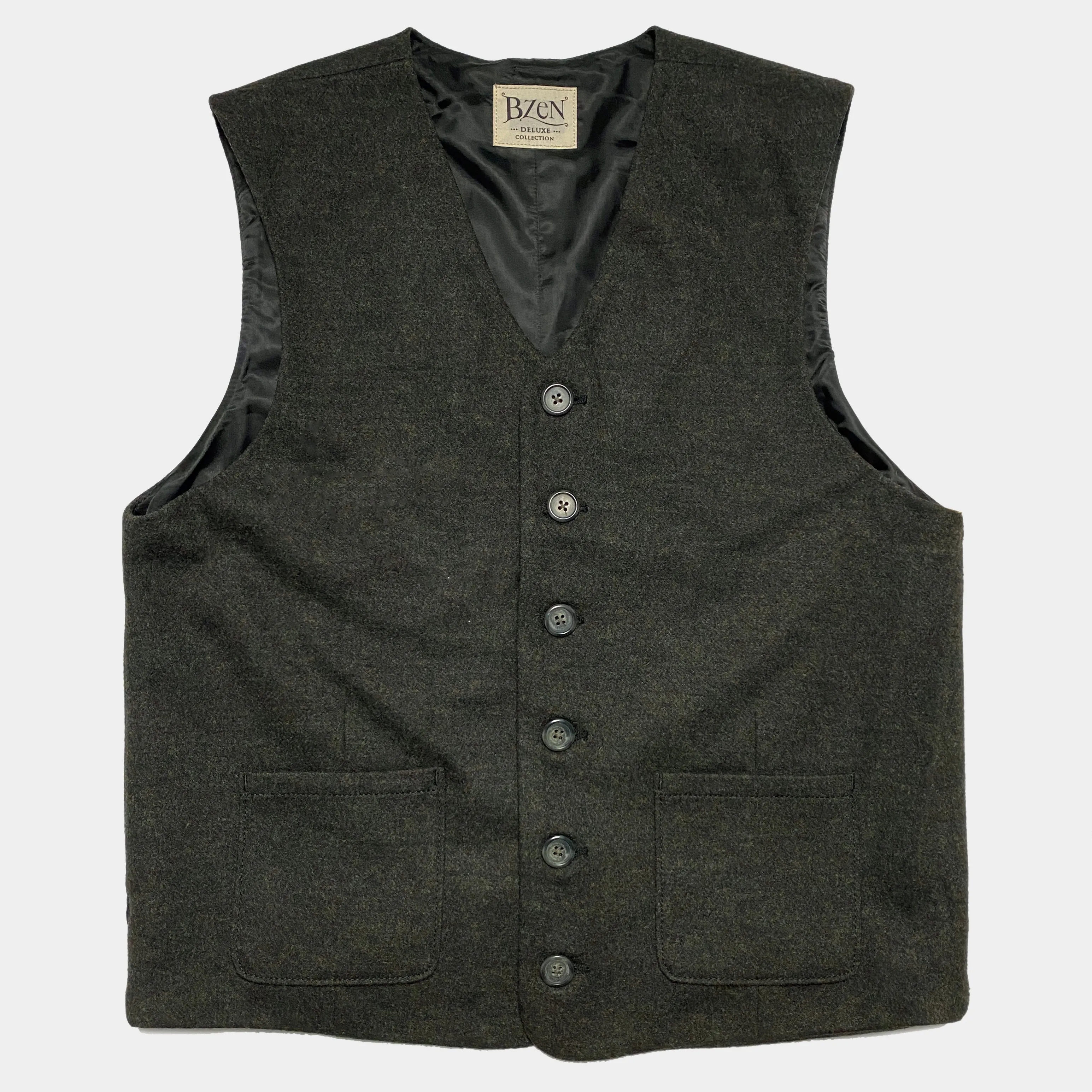 BZEN M.3348 DUBLIN REGULAR FIT WOOL BLEND 6 BUTTON 2 POCKET VEST-BROWN GREEN