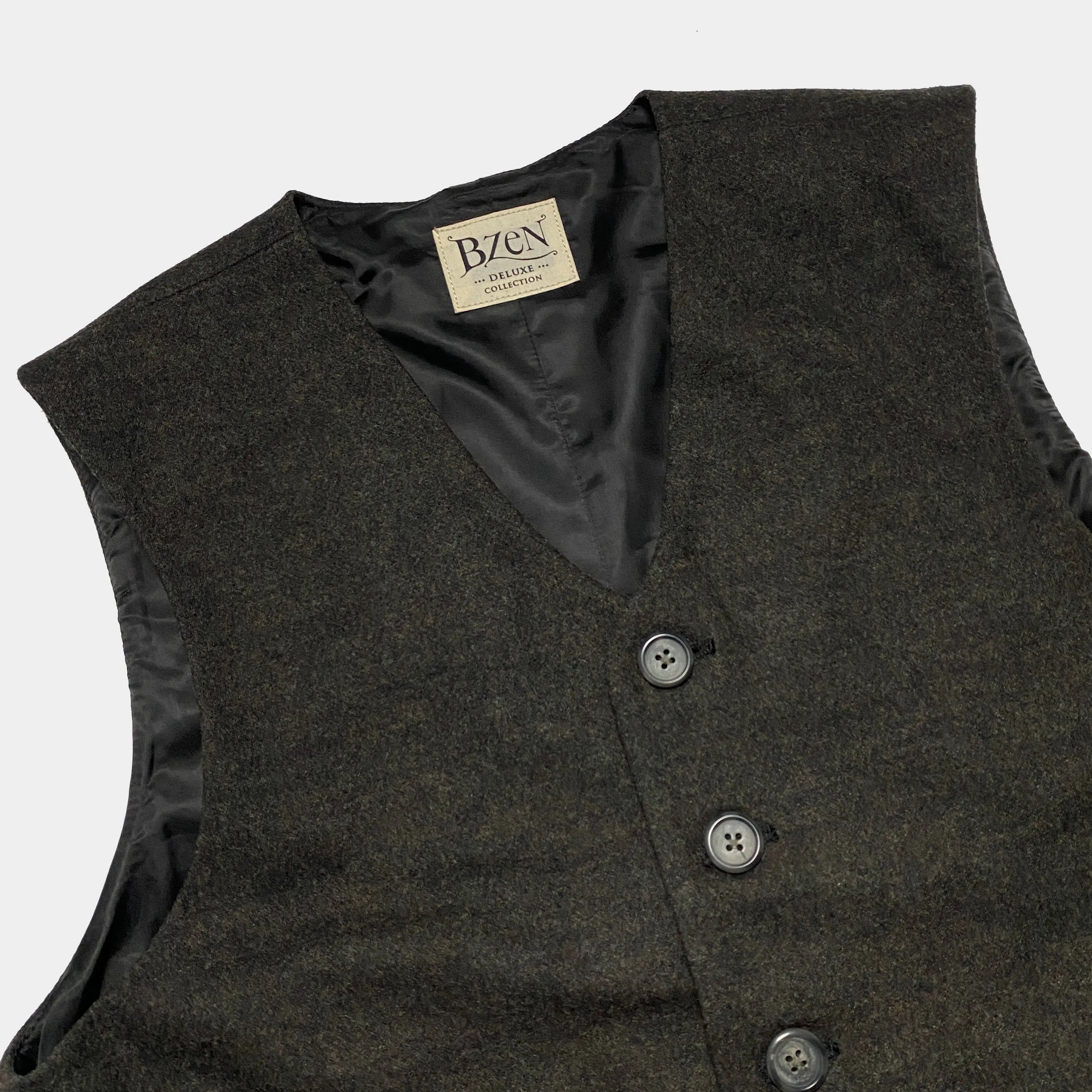 BZEN M.3348 DUBLIN REGULAR FIT WOOL BLEND 6 BUTTON 2 POCKET VEST-BROWN GREEN