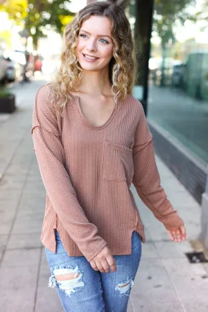 Camel Mineral Wash Rib Notch Neck Pocketed Top