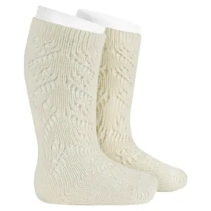 CÓNDOR Merino Wool-Blend Knee Socks With Openwork Hearts- Beige