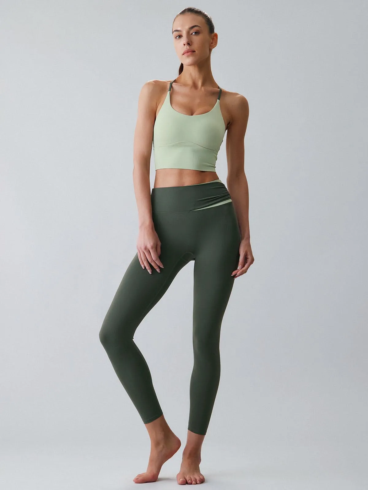Dark Green Contrast High Waisted Leggings 24”
