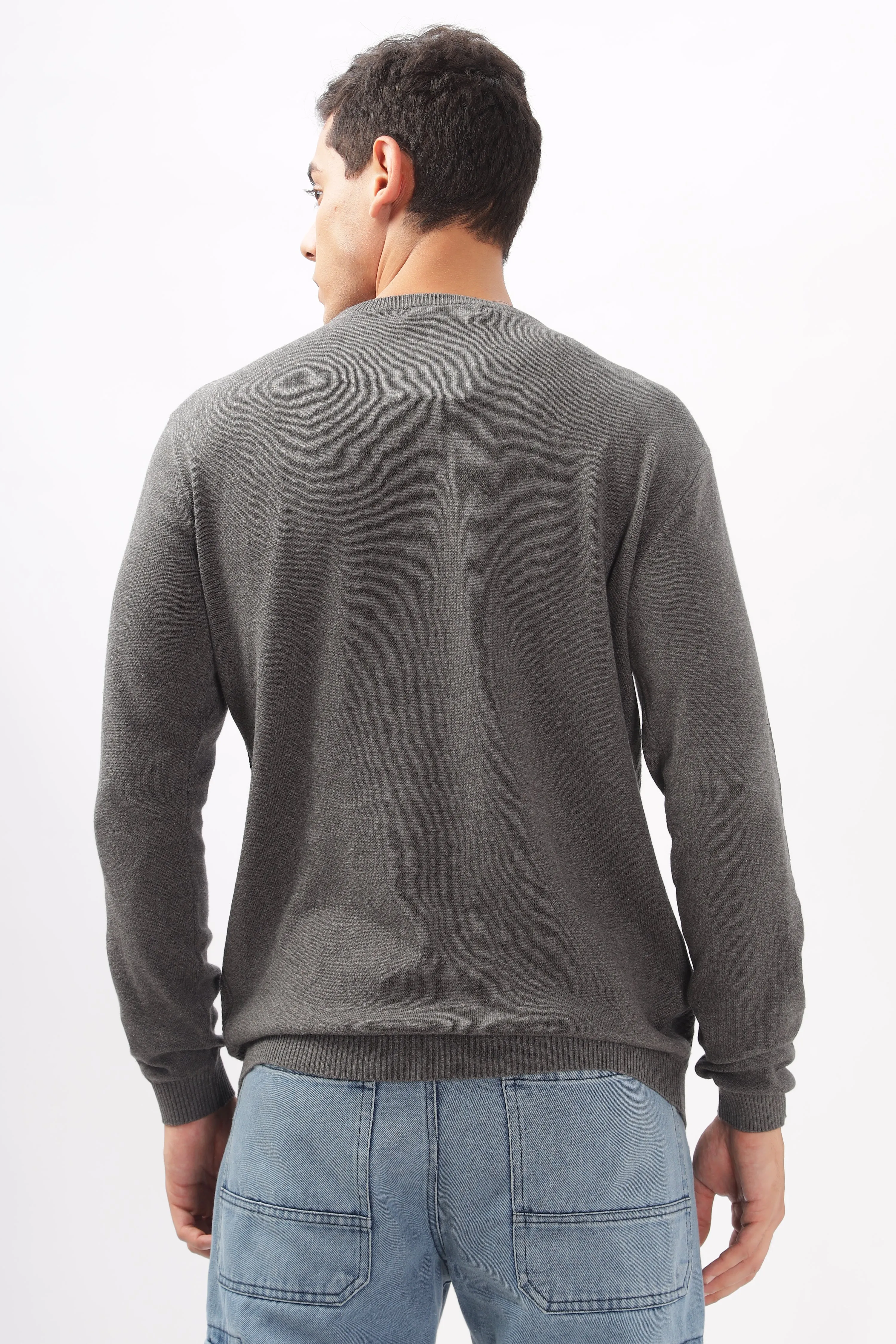 Diamond Knitted Gray Full-Sleeve T-Shirt
