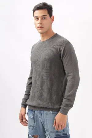 Diamond Knitted Gray Full-Sleeve T-Shirt