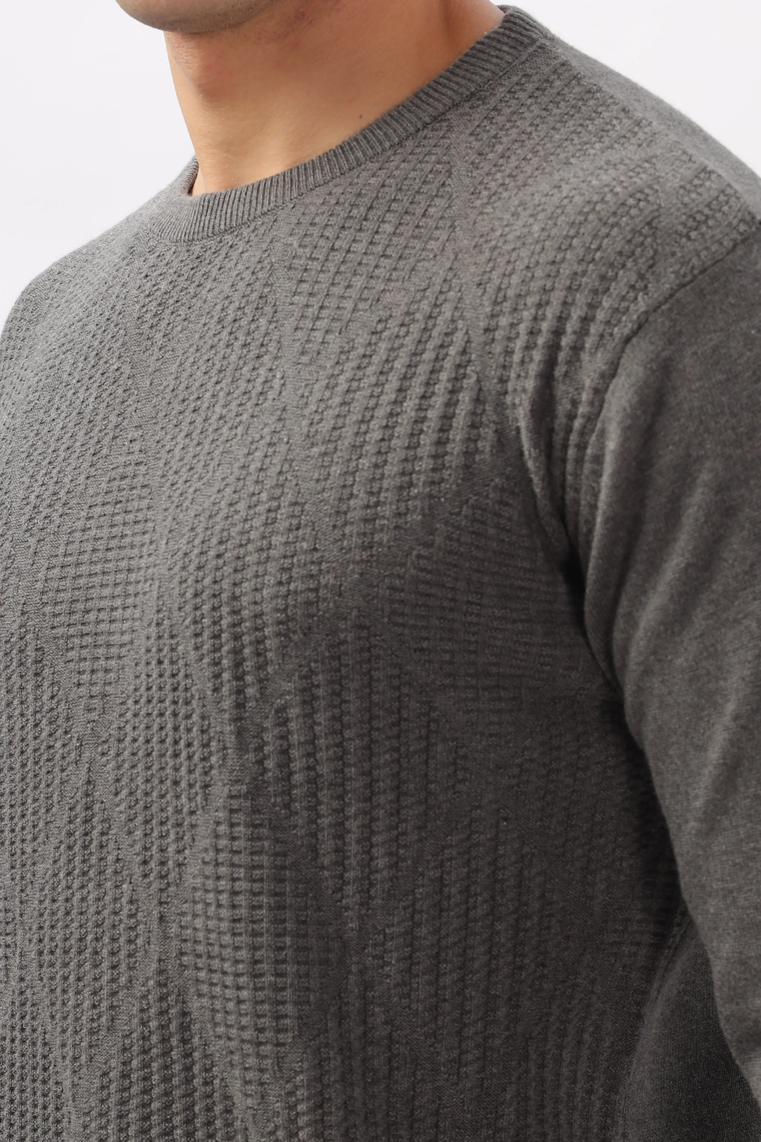 Diamond Knitted Gray Full-Sleeve T-Shirt