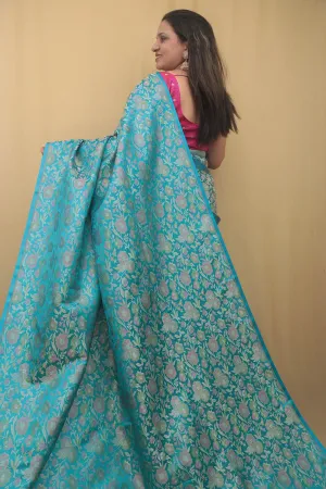 Elegant Blue Banarasi Silk Tanchui Jamawar Saree
