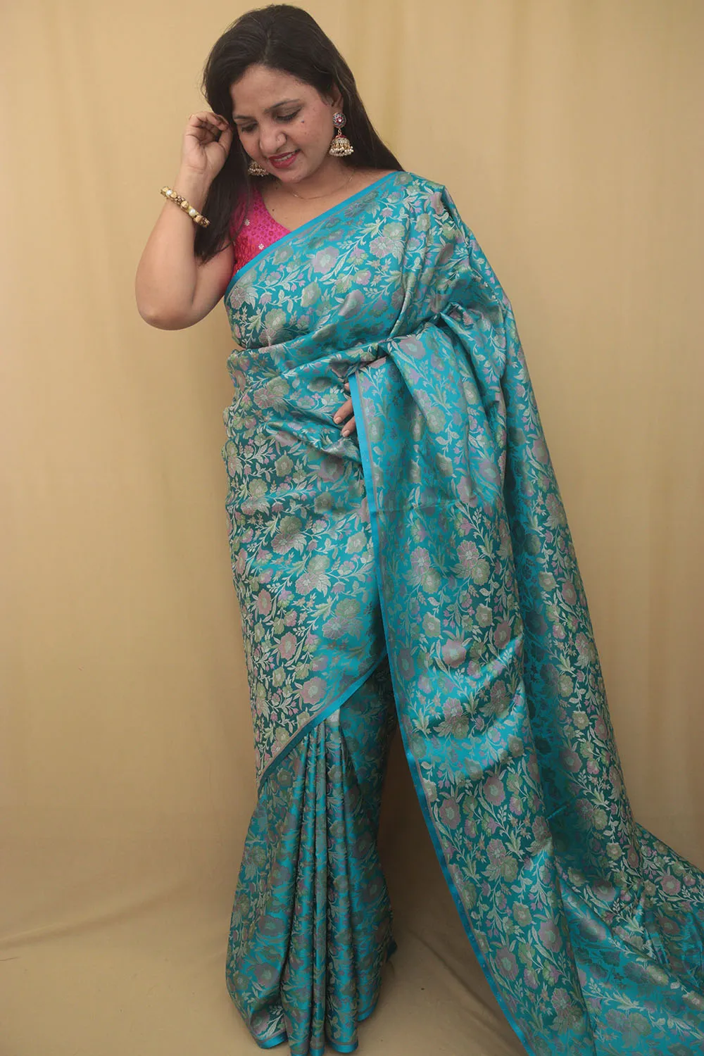 Elegant Blue Banarasi Silk Tanchui Jamawar Saree