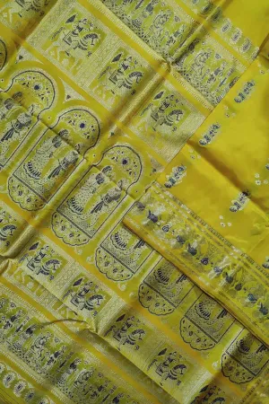 Golden Elegance: Yellow Swarnachari Silk Saree