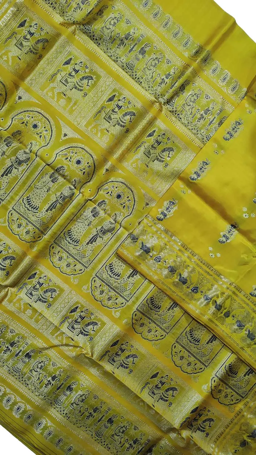 Golden Elegance: Yellow Swarnachari Silk Saree