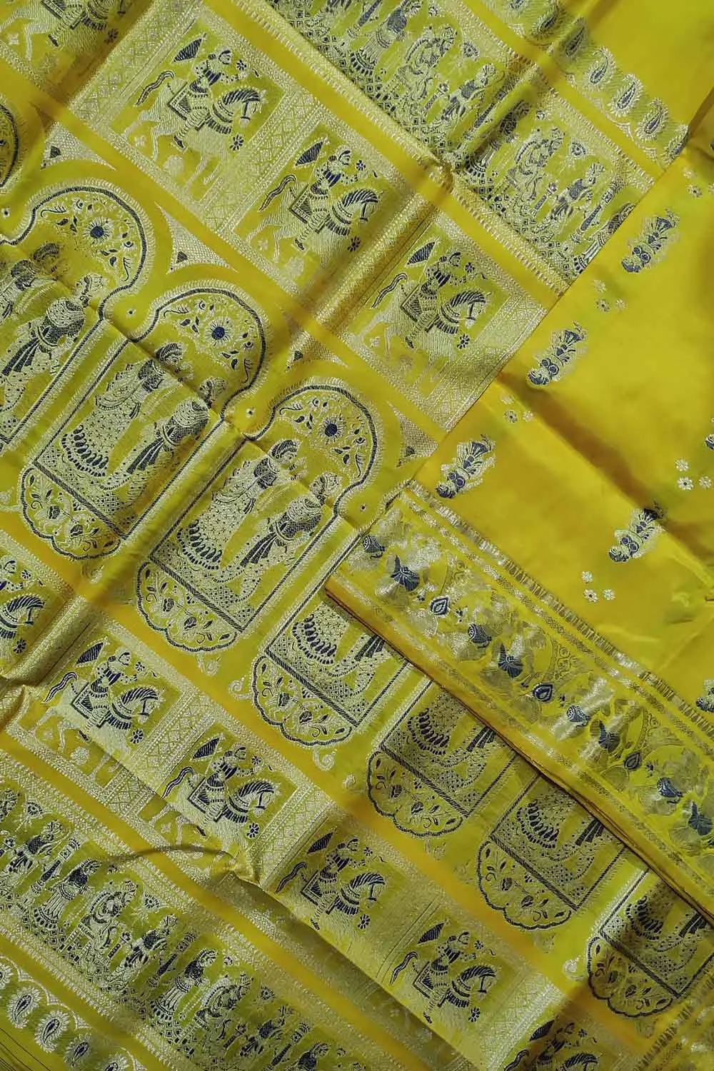 Golden Elegance: Yellow Swarnachari Silk Saree