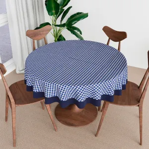 Heart Home Round Table Cover | Cotton Table Cloth for Round Tables | 4 Seater Round Table Cloth | Barik Check Kitchen Dining Tablecloth | Tabletop Cover | 60 Inch | Blue