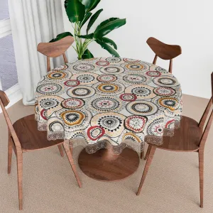Heart Home Round Table Cover | PVC Table Cloth for Round Tables | 4 Seater Round Table Cloth | Rangoli Kitchen Dining Tablecloth | Tabletop Cover | 60 Inch | White