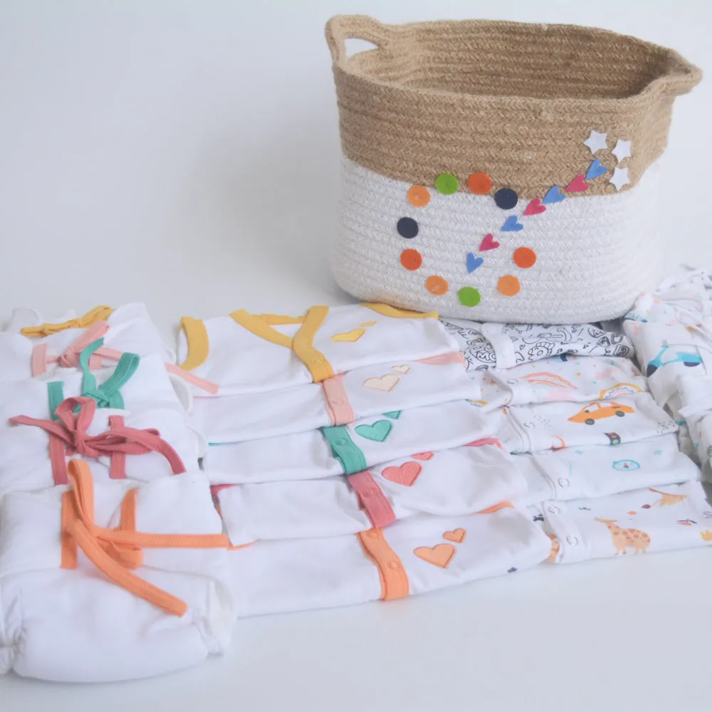 Hearts & Colours Basket - Everyday Essentials Nappy & Vest (Set of 20)