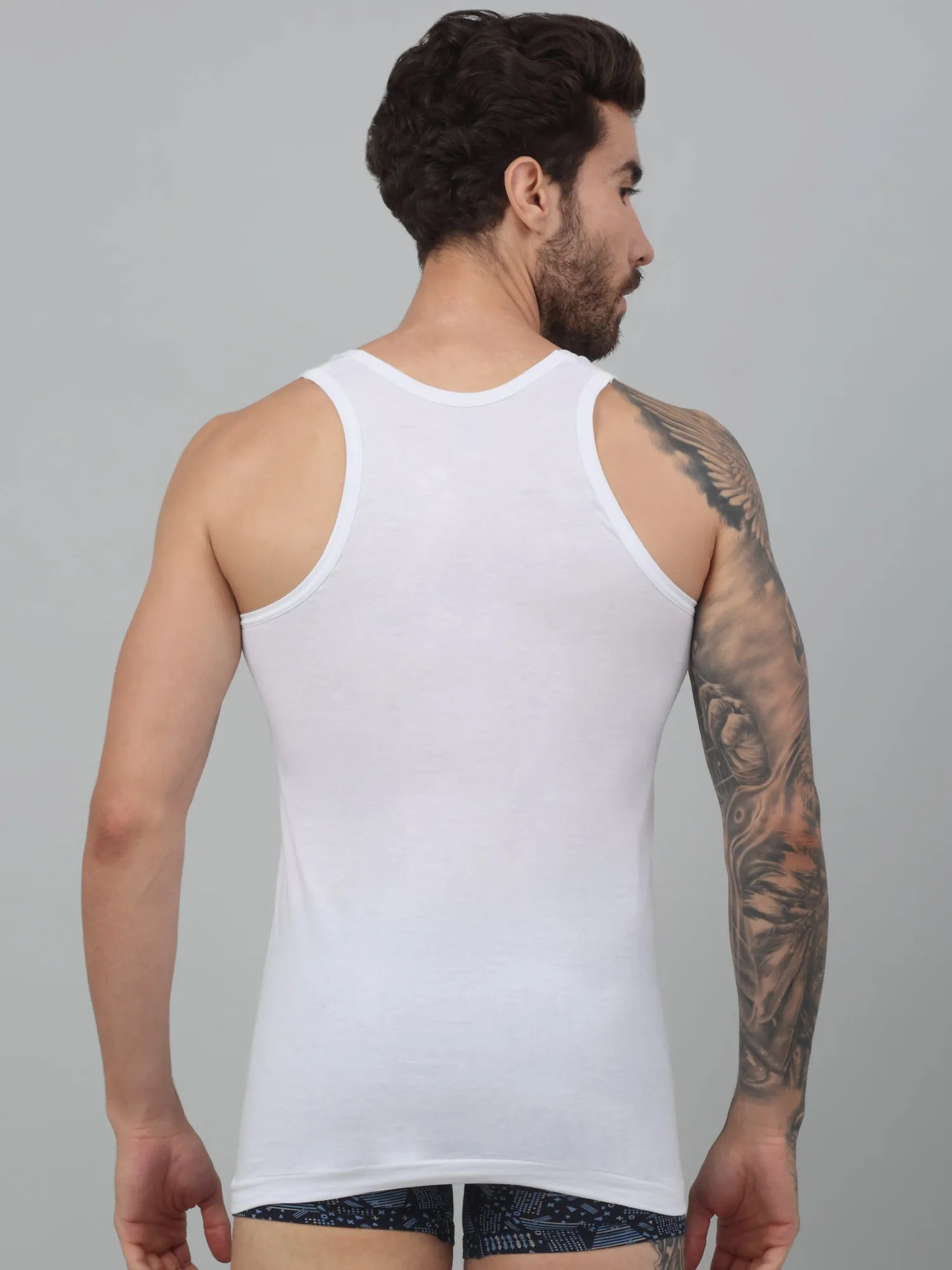Men White Set of 2 Round Neck Cotton Vest