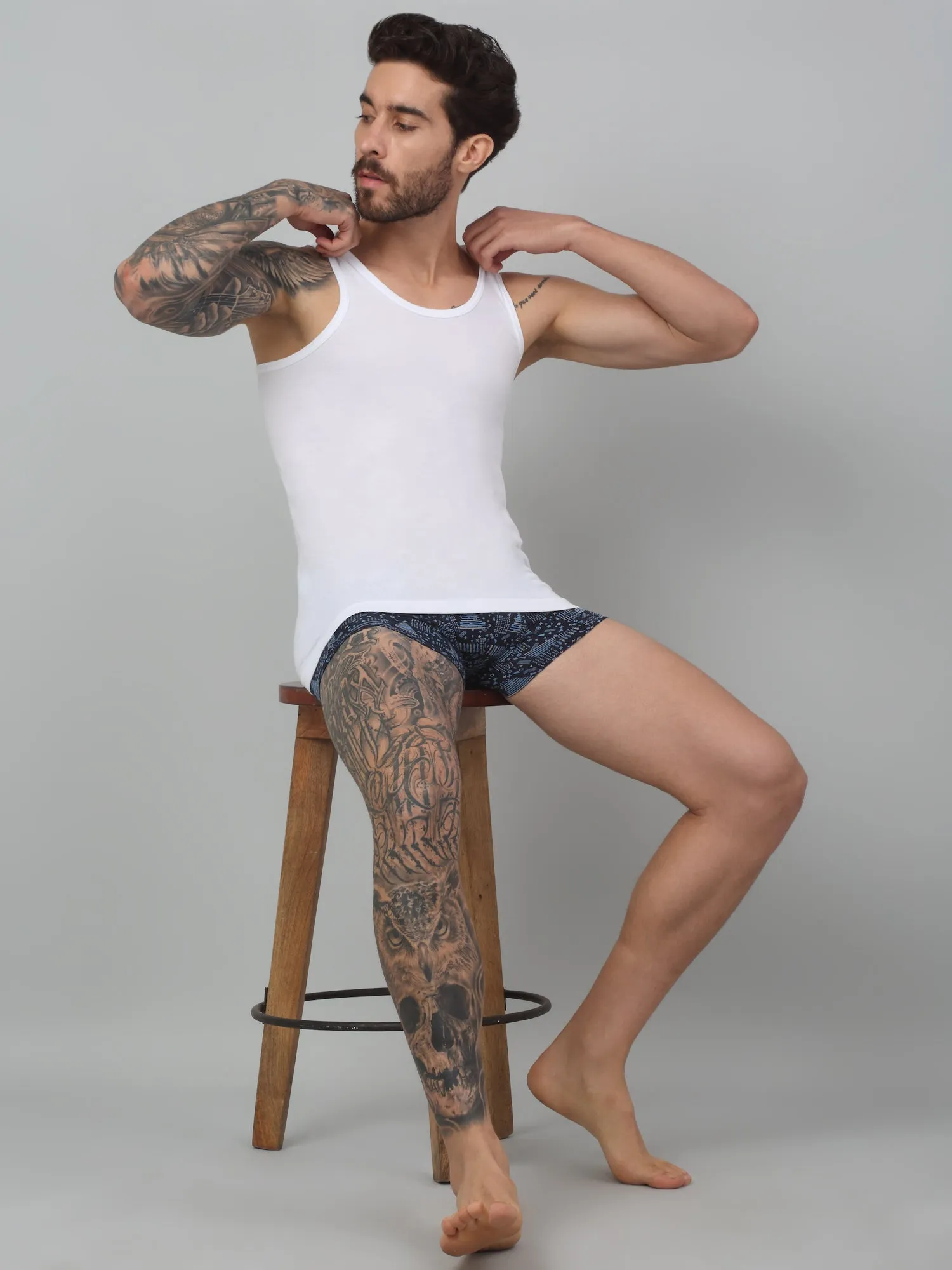 Men White Set of 2 Round Neck Cotton Vest