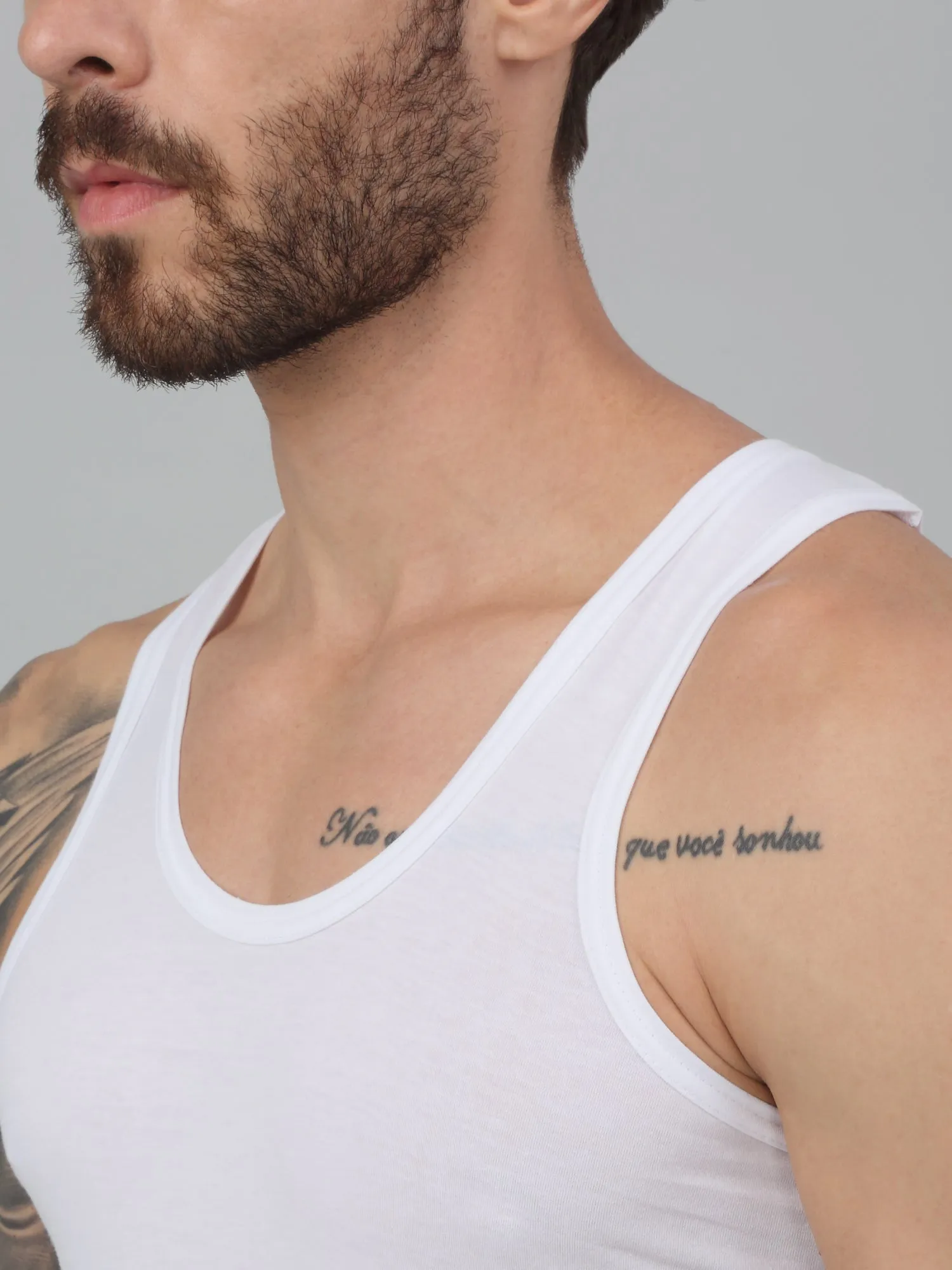 Men White Set of 2 Round Neck Cotton Vest