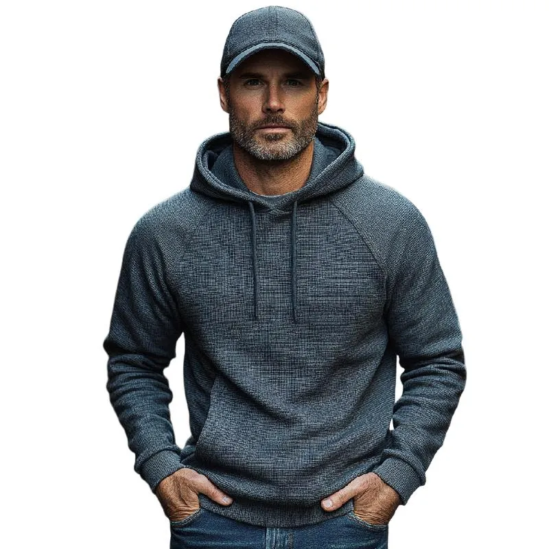 Men's Classic Casual Waffle Raglan Sleeve Hooded Sweatshirt 51669388F