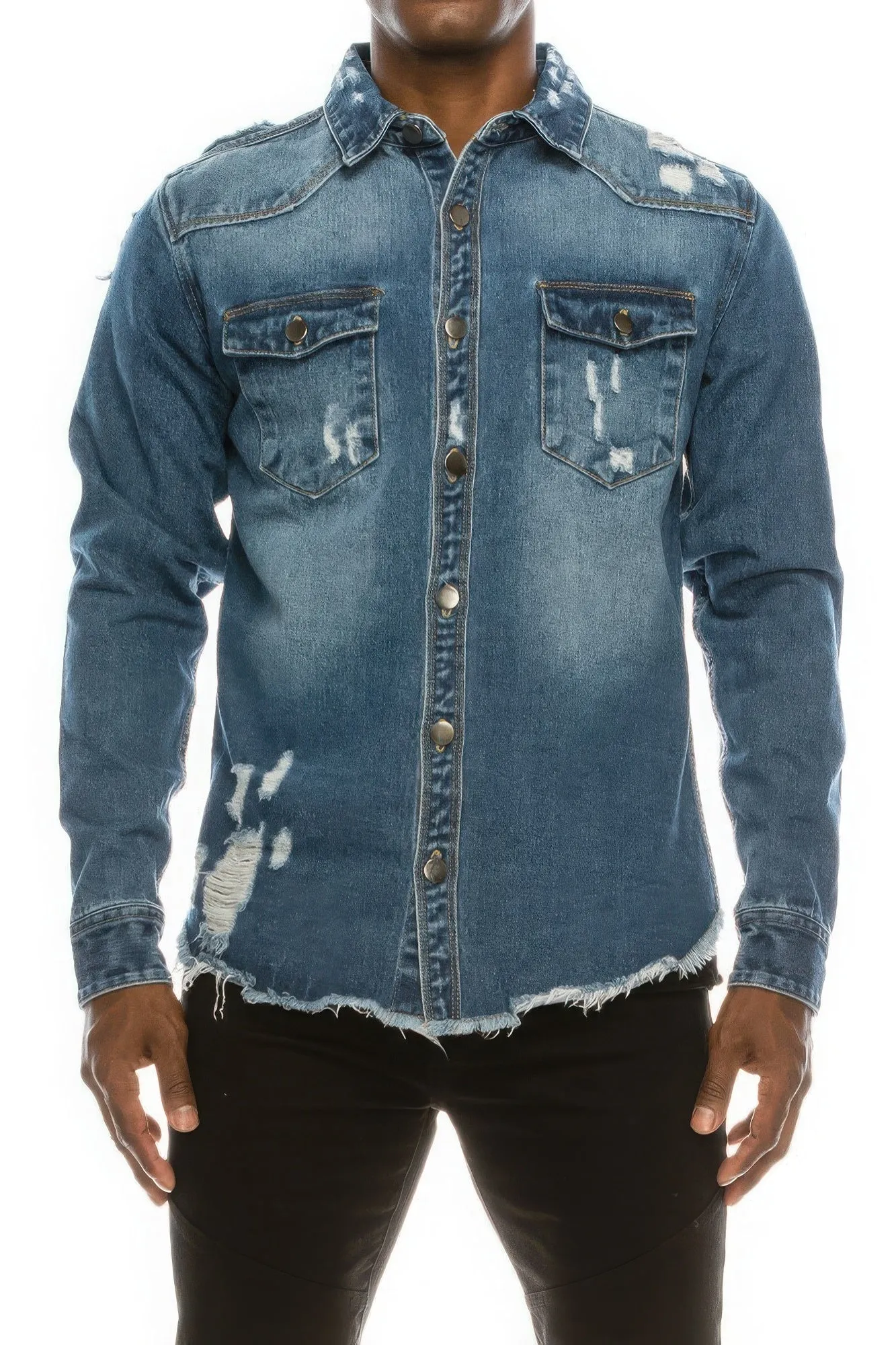 Men's Ripped Denim Shirt