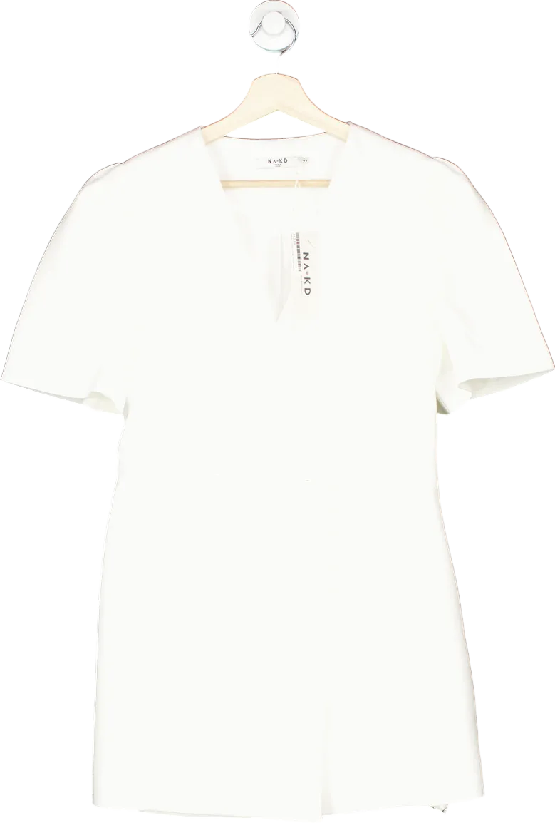 NA-KD White Woven Double Breasted Mini Dress EU 36 uk 8