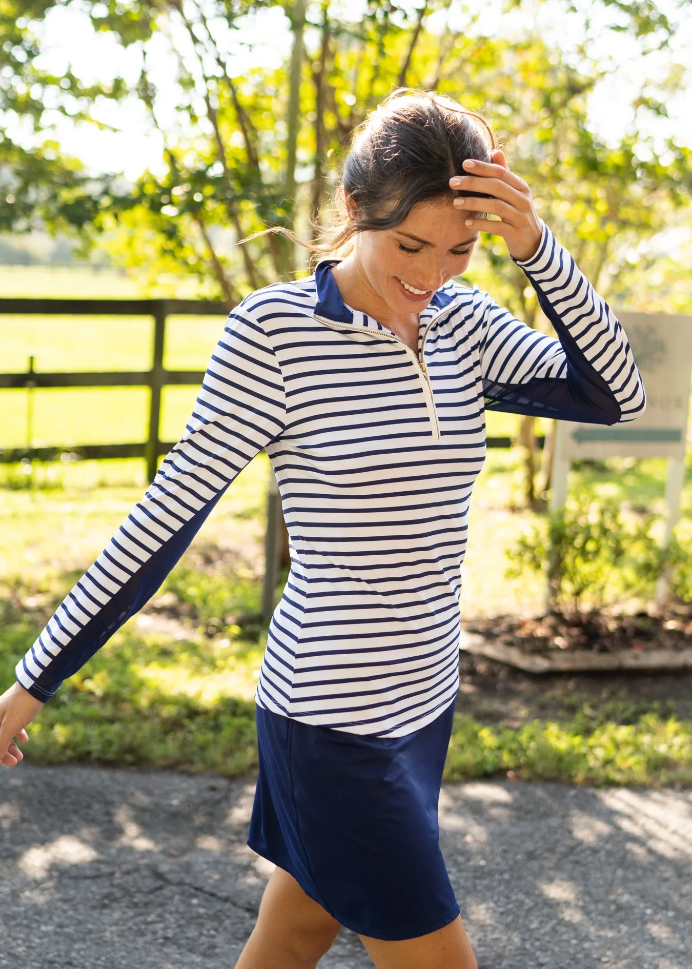 Navy Stripe 1/4 Zip Sport Top