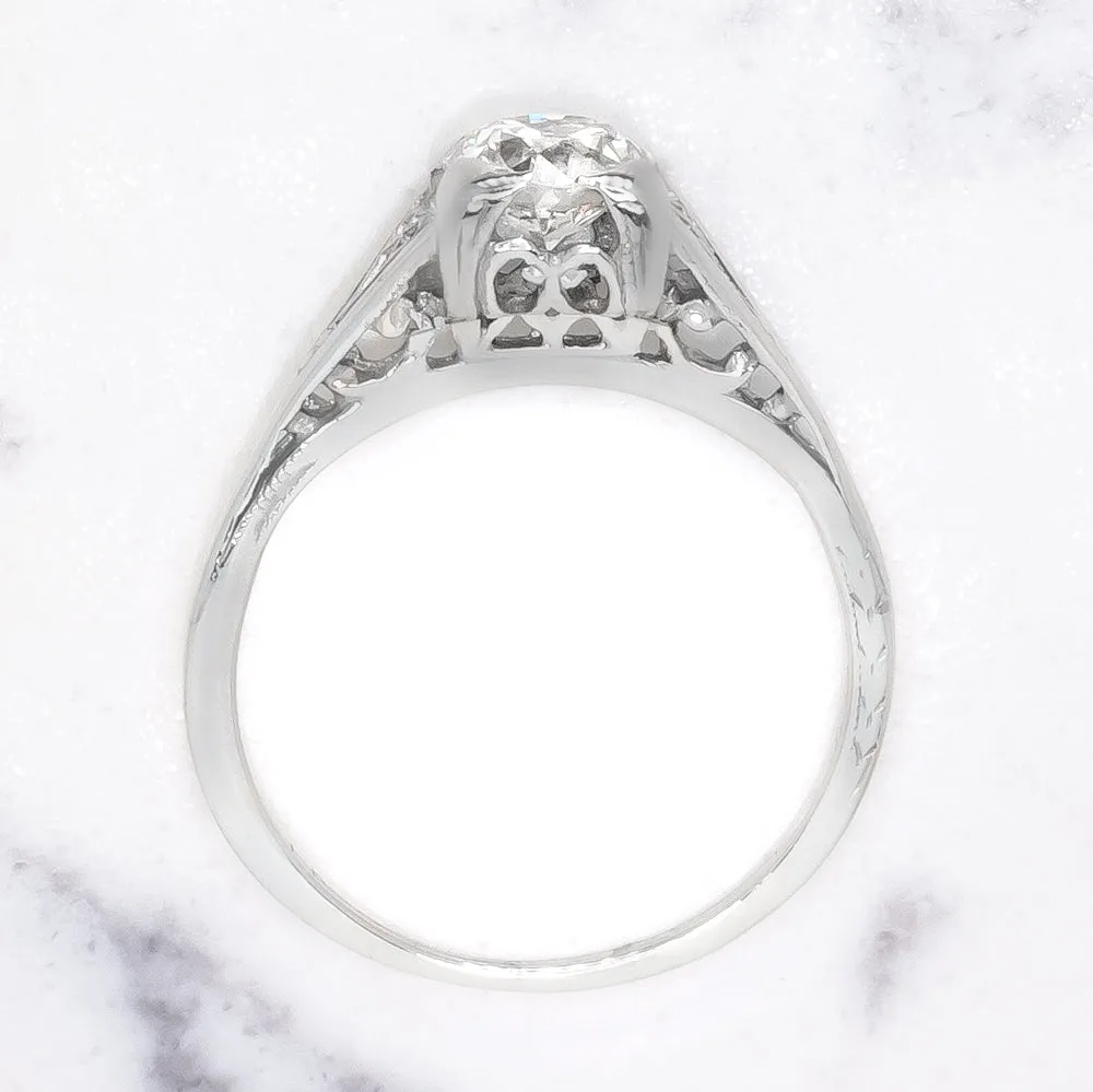 OLD EUROPEAN CUT G SI1 DIAMOND 18K ENGAGEMENT RING VINTAGE SOLITAIRE CLASSIC
