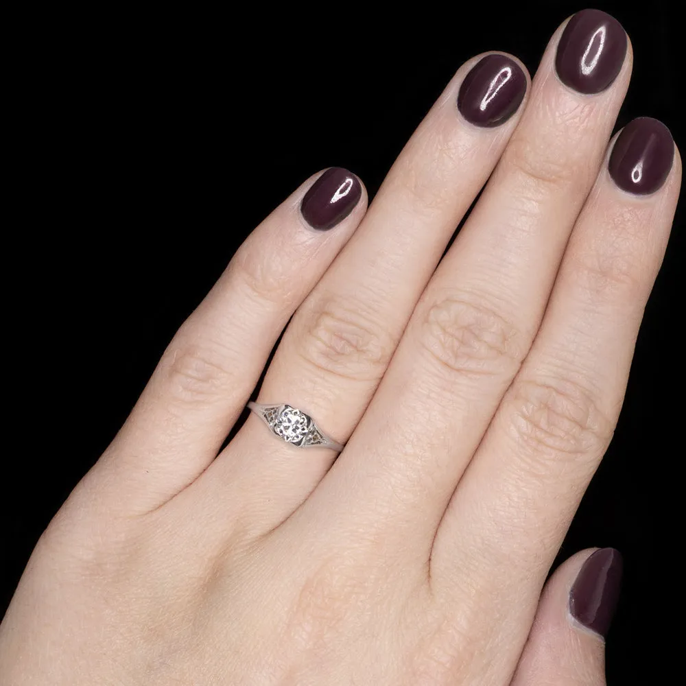 OLD EUROPEAN CUT G SI1 DIAMOND 18K ENGAGEMENT RING VINTAGE SOLITAIRE CLASSIC