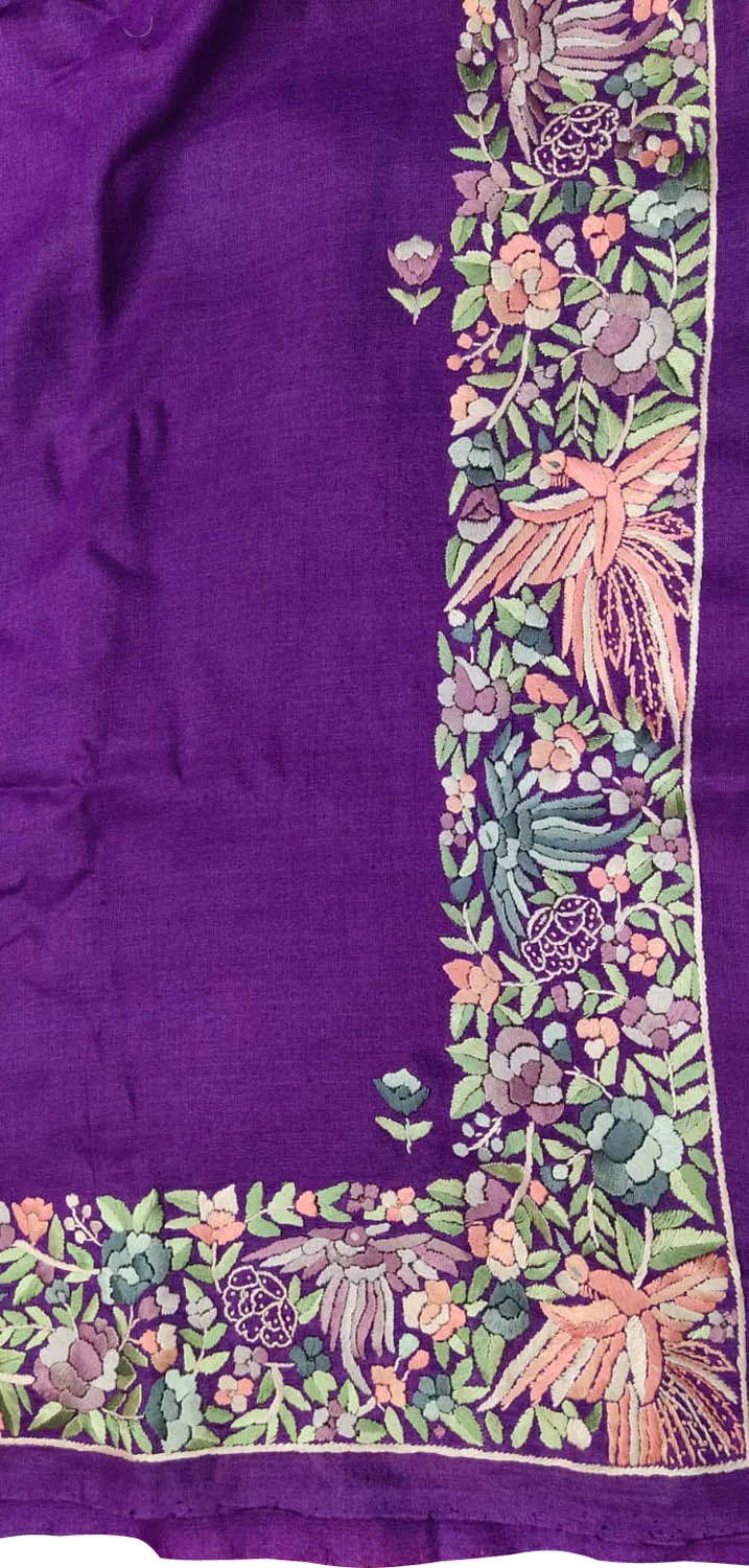 Parsi Gara Tussar Silk Saree: Purple Hand Embroidery at Its Finest